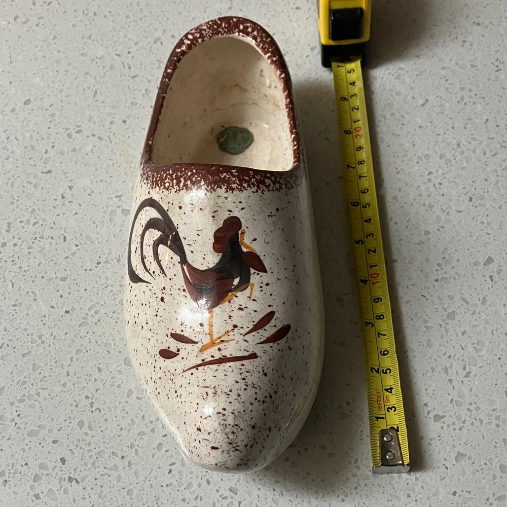 Hand-Painted Rooster Ceramic Clog Vase - White and Brown